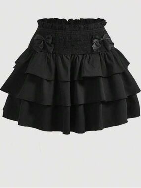 SHEIN Black Tiered Ruffle Mini Skirt with Bow Accents